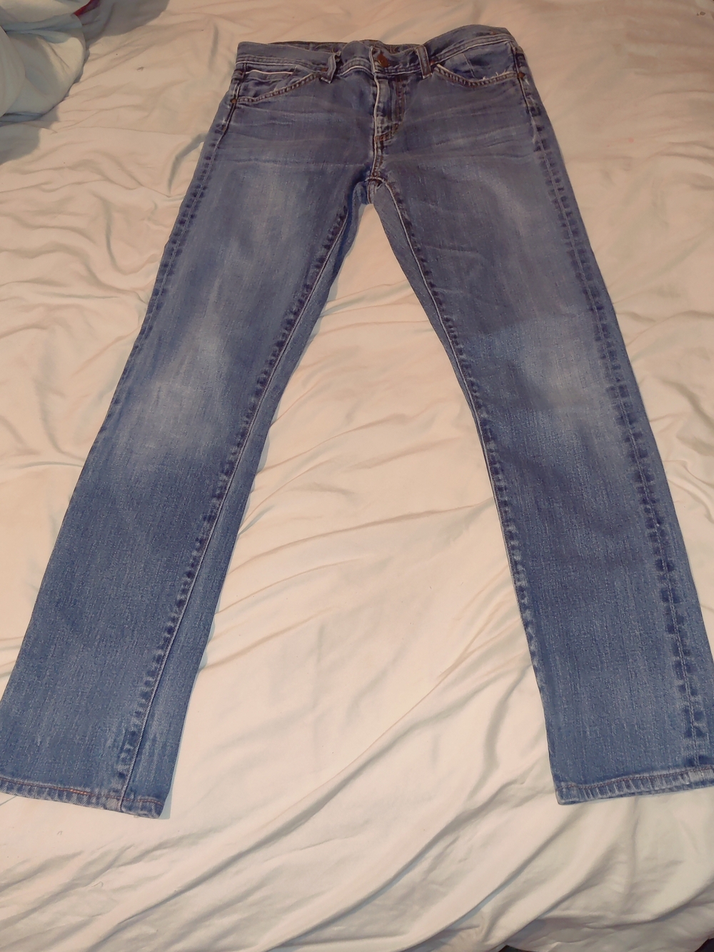 Goldsign Slim Straight Leg Jeans Medium Light Wash Denim Measurements in Pics